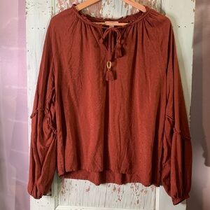 Women’s Knox Rose rusty brown long sleeve peasant blouse